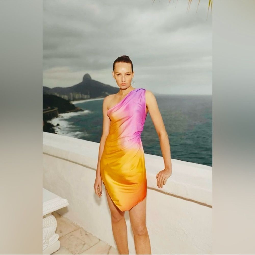Baobab Elegant Pink and Orange One-Shoulder Dress